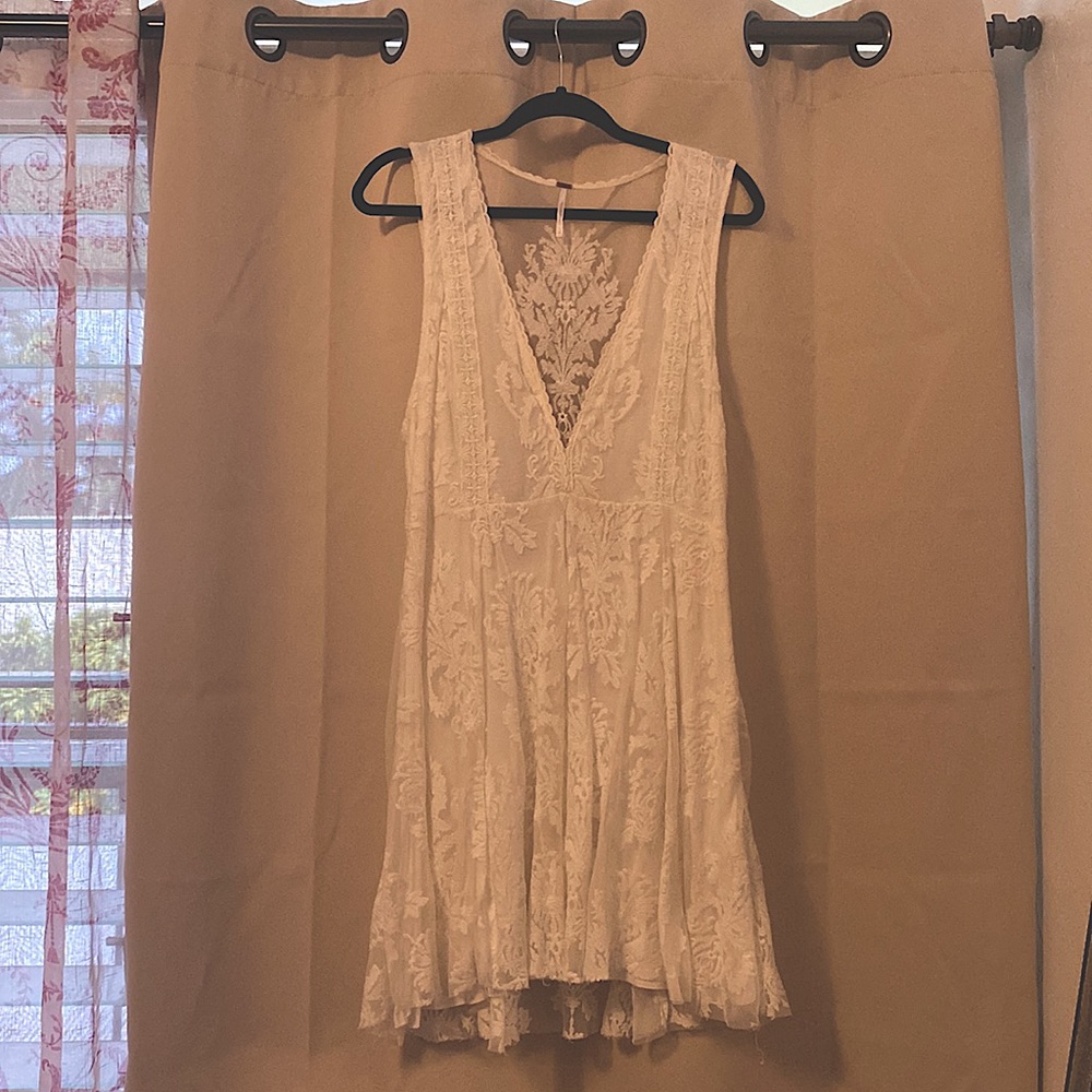 Free People plunge neck sheer back lace dress